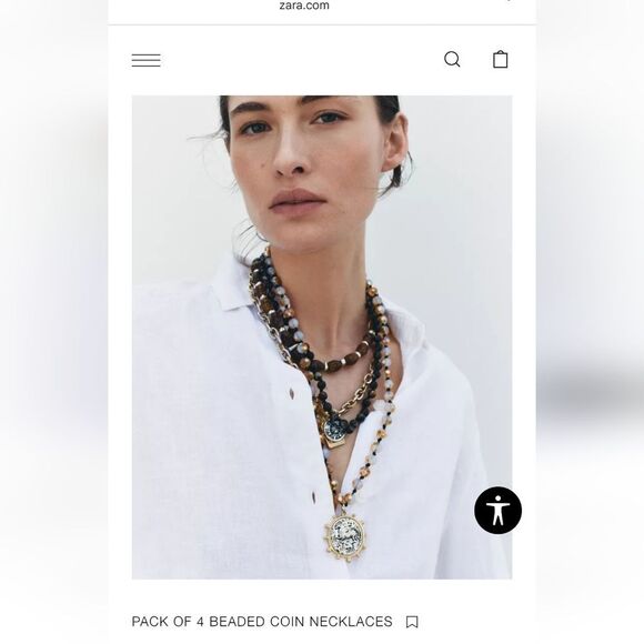 New Zara 4pc Layered Beaded Coin Necklace Set with Black, Brown, and Gold Tones - Picture 2 of 11